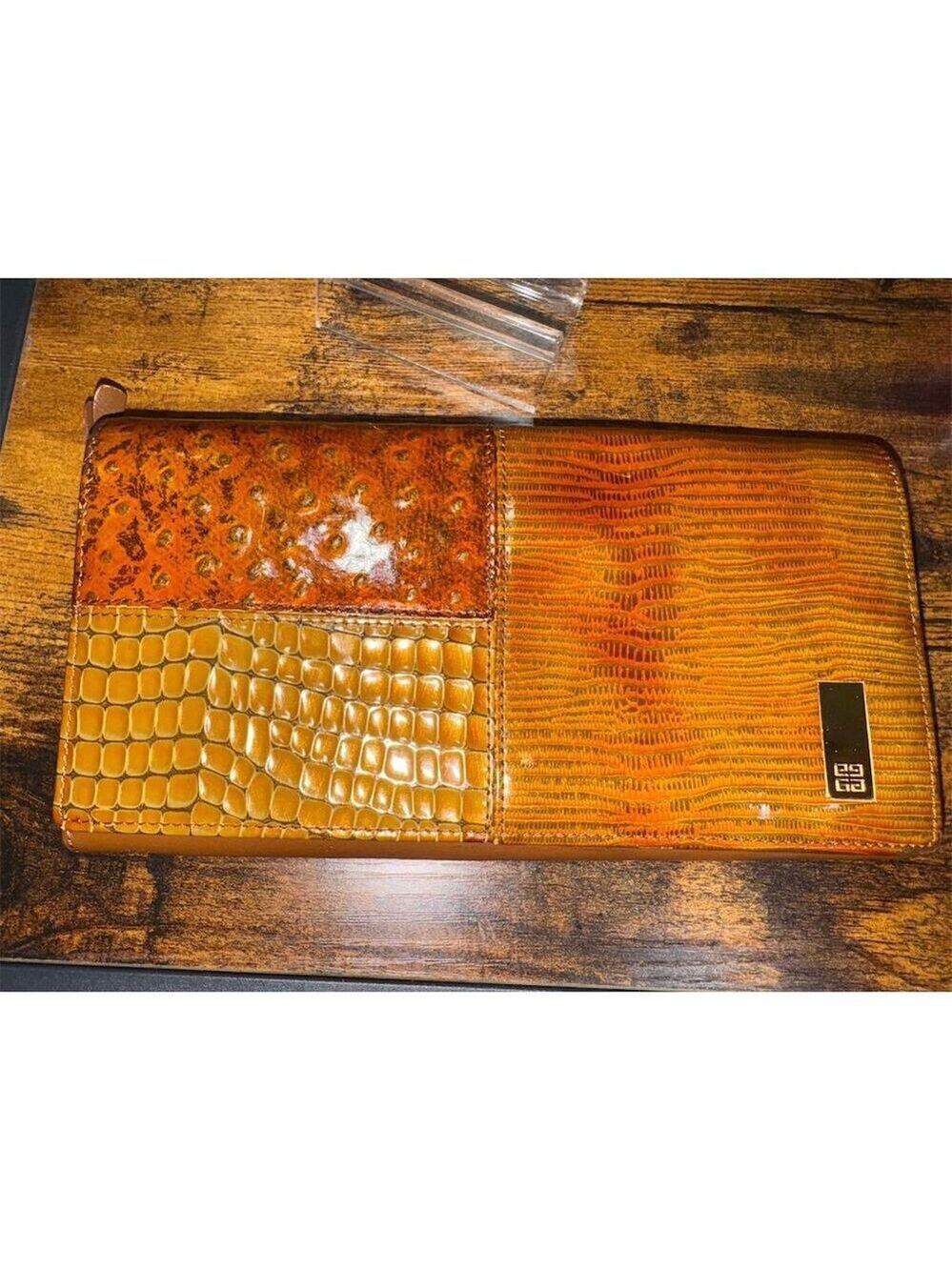 Givenchy Vintage Ostrich Leather, Snake Bifold Wallet Brown/orange 1970-1980